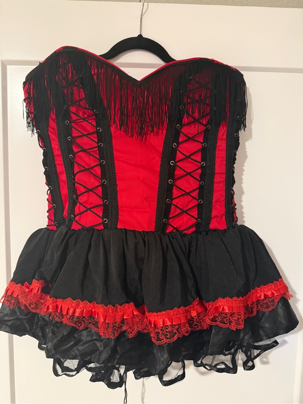 Red & Black Fringe Corset Costume Dress